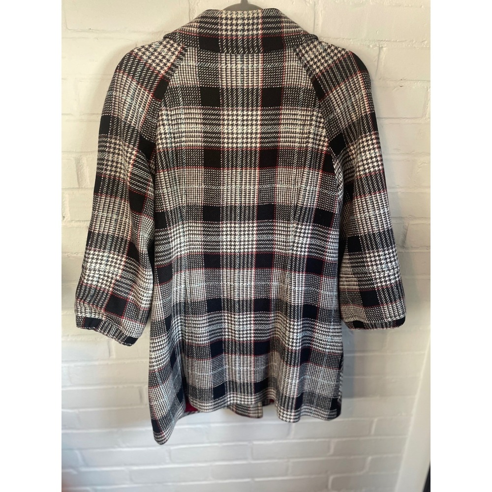 Vintage Guess Women's Houndstooth Plaid Wool Blend Jacket Coat Red Lining Size L - Picture 3 of 8